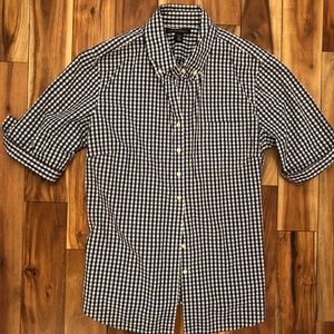 Blue check button down.